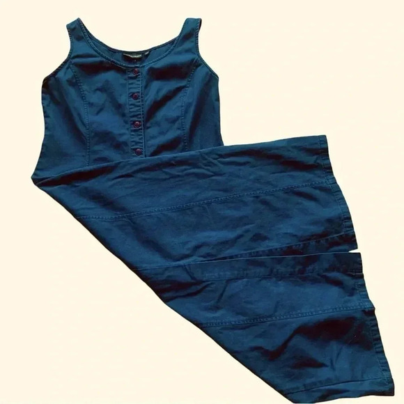 Racing Green Dresses & Skirts - Vintage “Racing Green” Blue Button Down Midi Dress- Size 14R (Large)